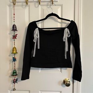 Edikted Off Shoulder Black Top with White Lace Accents Medium